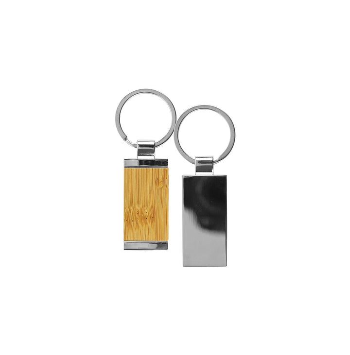 Rectangular Bamboo and Metal Keychains, Blank - Just Adore