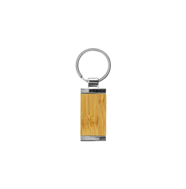 Rectangular Bamboo and Metal Keychains, Blank - Just Adore