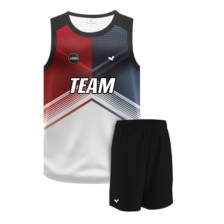 Red & Grey Sublimation Basketball Jersey and Plain shorts, MOQ 6 Pcs - Just Adore