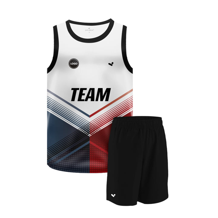 Red & Grey Sublimation Basketball Jersey and Plain shorts, MOQ 6 Pcs - Just Adore