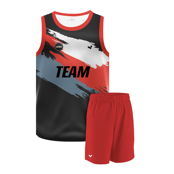 Black & Red design printed basketball uniform jersey and Plain Shorts, MOQ 6 Pcs - Just Adore