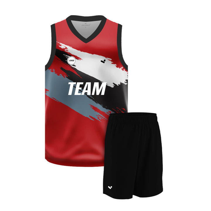 Black & Red design printed basketball uniform jersey and Plain Shorts, MOQ 6 Pcs - Just Adore