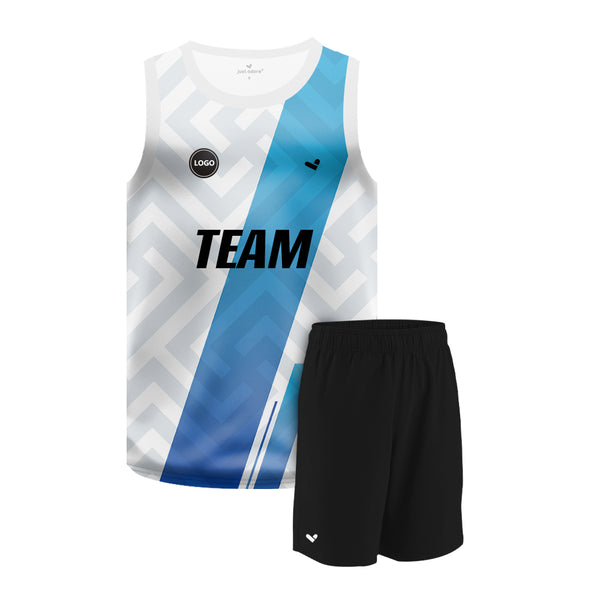 Blue & White Sublimation printed basketball uniform jersey and Plain Shorts, MOQ 6 Pcs - Just Adore