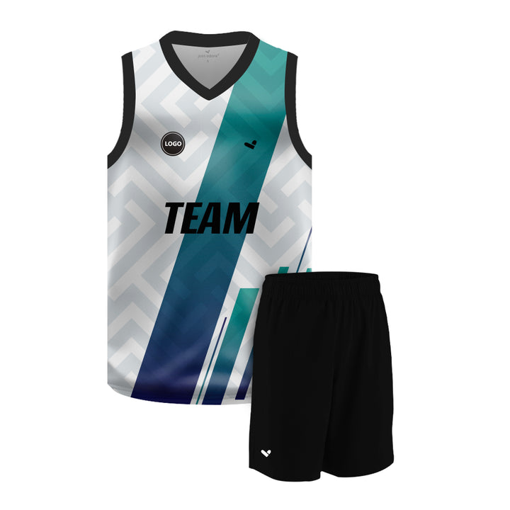 Blue & White Sublimation printed basketball uniform jersey and Plain Shorts, MOQ 6 Pcs - Just Adore