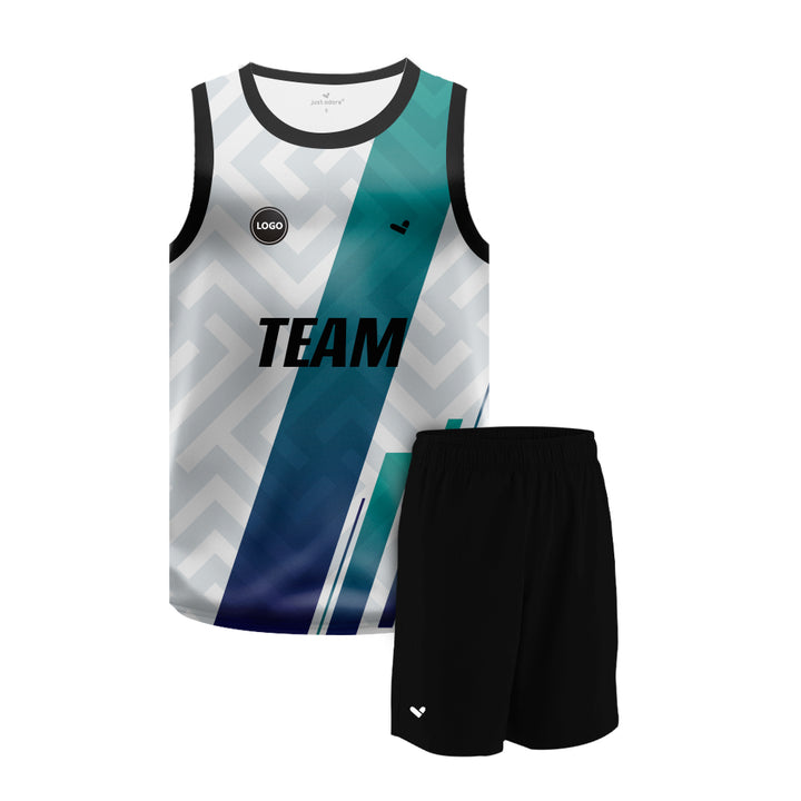 Blue & White Sublimation printed basketball uniform jersey and Plain Shorts, MOQ 6 Pcs - Just Adore