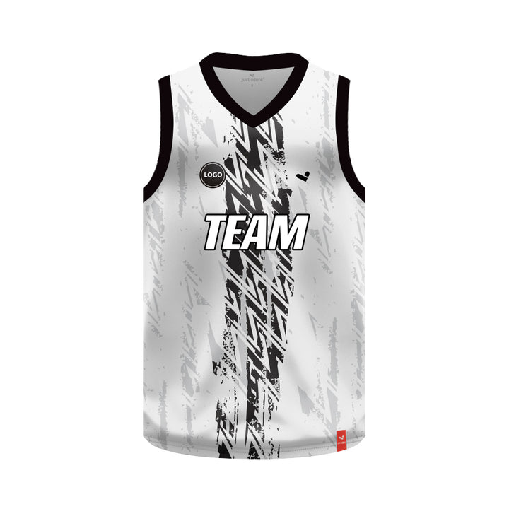 Black & white full printed Basketball jersey, MOQ 6 Pcs - Just Adore