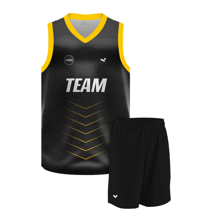 Full Black sublimation Basketball Jersey and Plain shorts, MOQ 6 Pcs - Just Adore