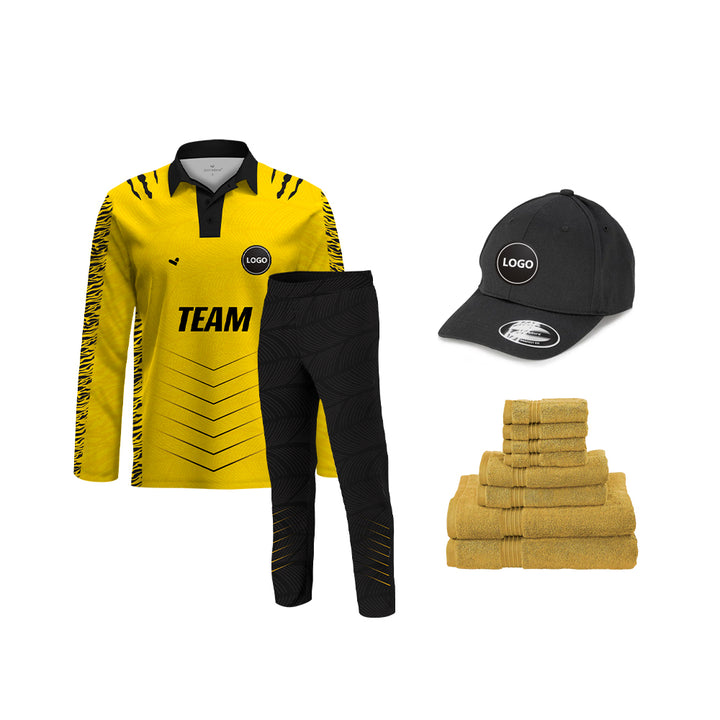 Black & Yellow Cricket Team Uniform Set - Full Sublimation, MOQ - 11 Sets - Just Adore