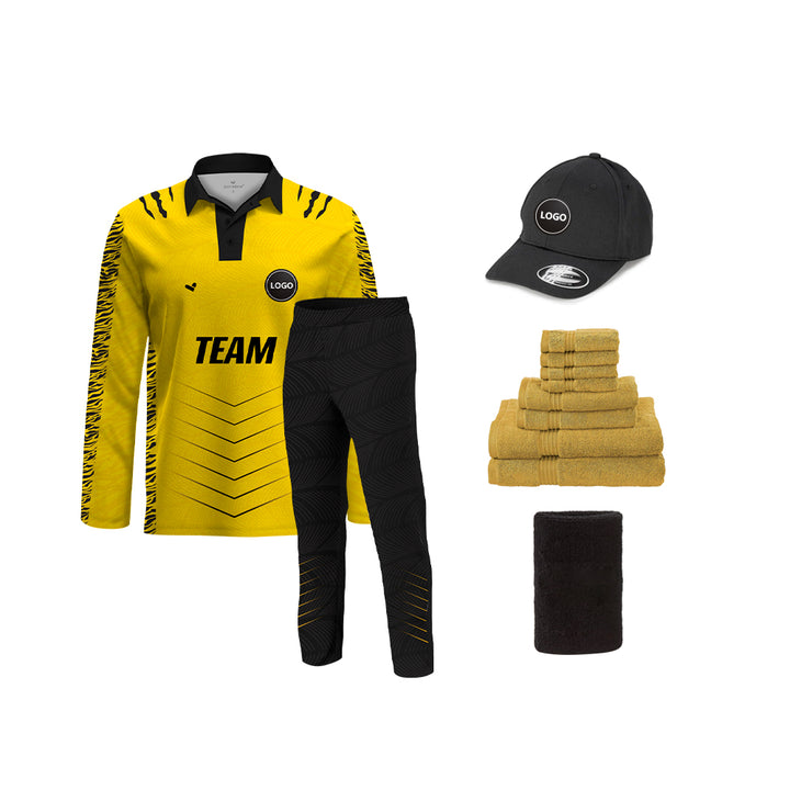 Black & Yellow Cricket Team Uniform Set - Full Sublimation, MOQ - 11 Sets - Just Adore