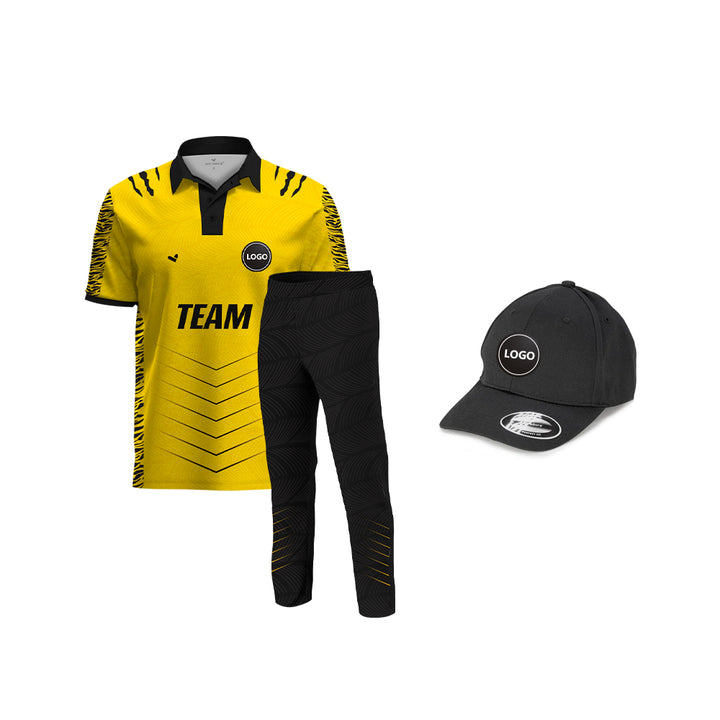 Black & Yellow Cricket Team Uniform Set - Full Sublimation, MOQ - 11 Sets - Just Adore