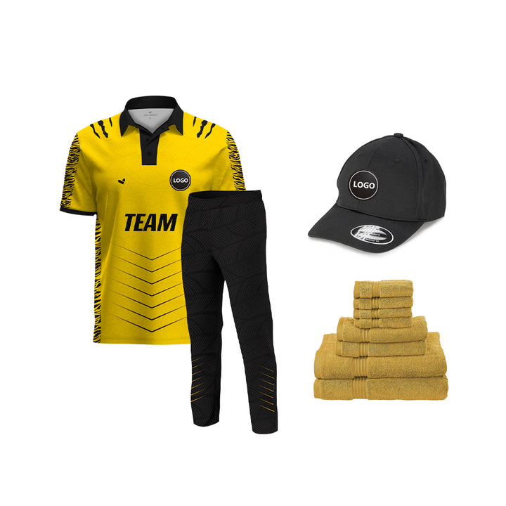 Black & Yellow Cricket Team Uniform Set - Full Sublimation, MOQ - 11 Sets - Just Adore