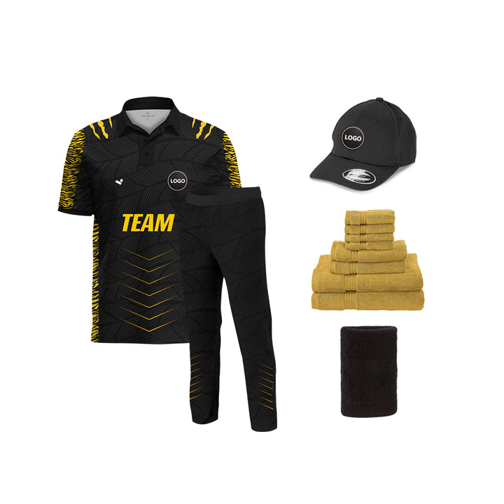 Black & Yellow Cricket Team Uniform Set - Full Sublimation, MOQ - 11 Sets - Just Adore