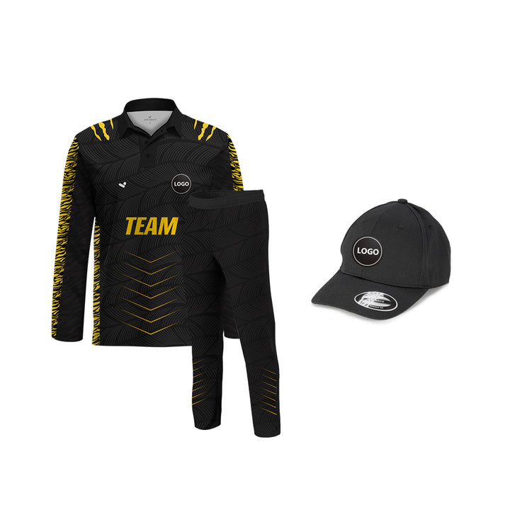 Black & Yellow Cricket Team Uniform Set - Full Sublimation, MOQ - 11 Sets - Just Adore