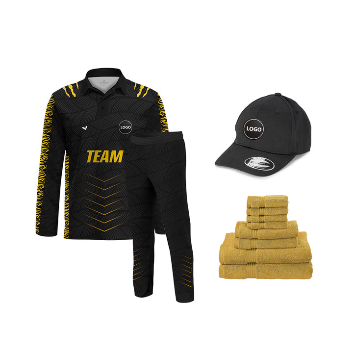 Black & Yellow Cricket Team Uniform Set - Full Sublimation, MOQ - 11 Sets - Just Adore