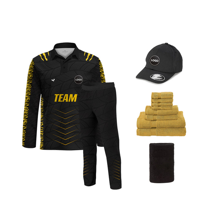 Black & Yellow Cricket Team Uniform Set - Full Sublimation, MOQ - 11 Sets - Just Adore