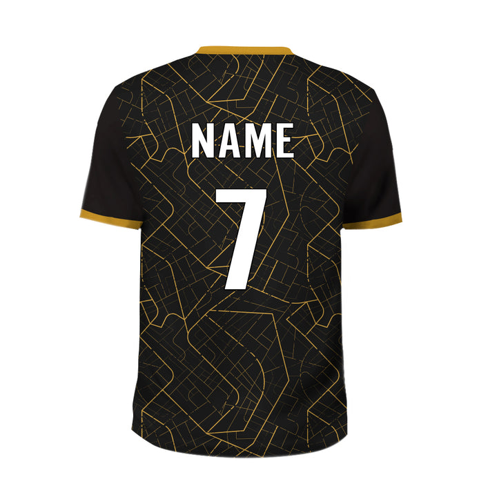 Black and yellow customized printed sports tshirts, MOQ 11 Pcs - Just Adore