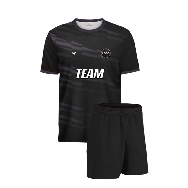 Black full sublimation printed football dri-fit jersey full set, MOQ 11 Pcs