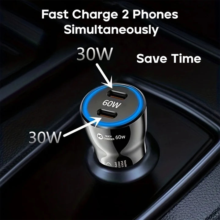 Fast Car Charger 2024, PD 60W Dual USB C Port, Fast charging - Just Adore