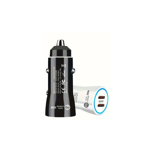 Fast Car Charger 2024, PD 60W Dual USB C Port, Fast charging