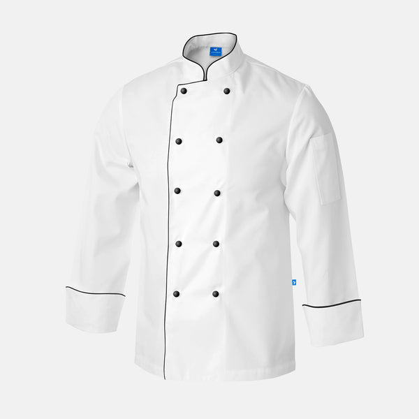 Chef Jacket - JA AirCoolPro Vent, Moisture Wicking, White with black piping, Unisex - Just Adore