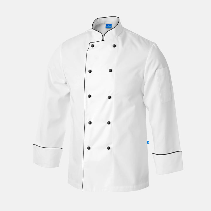 Chef Jacket - JA AirCoolPro Vent, Moisture Wicking, White with black piping, Unisex - Just Adore