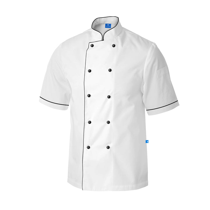 Chef Jacket - JA AirCoolPro Vent, Moisture Wicking, White with black piping, Unisex - Just Adore