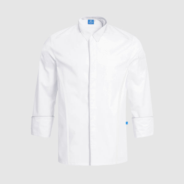 Chef Jacket With Concealed Press Buttons JA AirCoolPro Vent, Moisture Wicking, White, Unisex - Just Adore