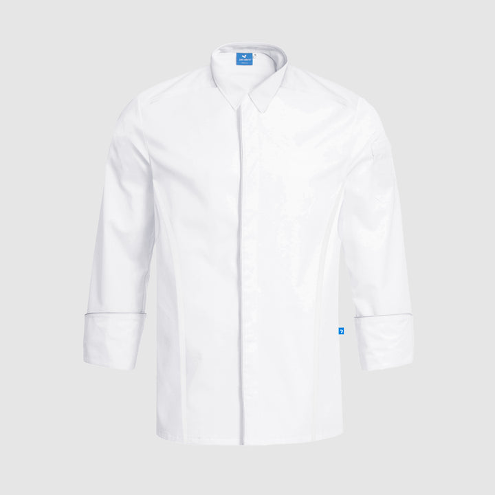 Chef Jacket With Concealed Press Buttons JA AirCoolPro Vent, Moisture Wicking, White, Unisex - Just Adore