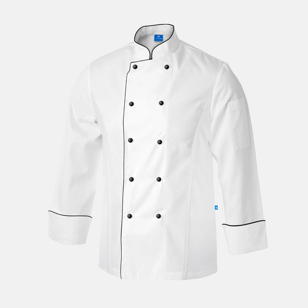 Chef Coat - JA AirCoolPro Vent, White with Black piping, Unisex - Just Adore