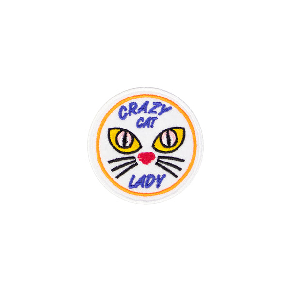 Crazy cat round iron on embroidery Badges - Just Adore