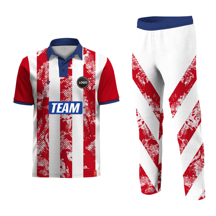 White & Red Cricket Team Uniform kits - Full Sublimation, MOQ - 11 Sets - Just Adore