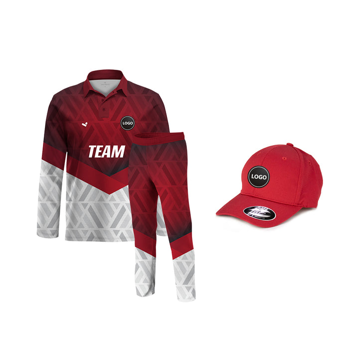 Red & White Cricket Team Uniform Set - Full Sublimation, MOQ - 11 Sets - Just Adore