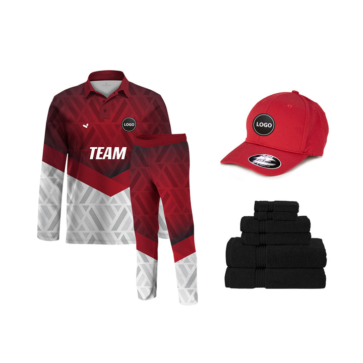 Red & White Cricket Team Uniform Set - Full Sublimation, MOQ - 11 Sets - Just Adore