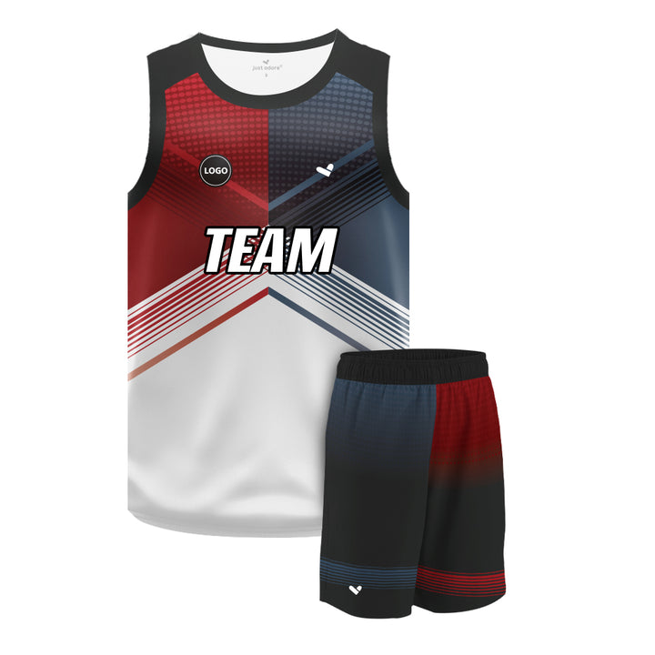 Red & Grey Sublimation Basketball Team Jersey and shorts, MOQ 6 Pcs - Just Adore