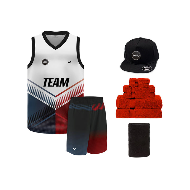 Red & Grey Sublimation Basketball Team Jersey and shorts, MOQ 6 Pcs - Just Adore