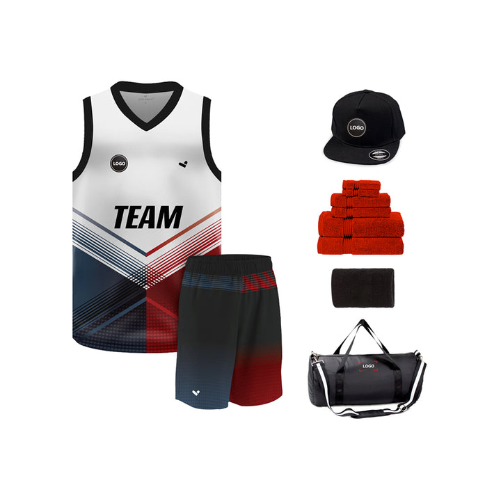 Red & Grey Sublimation Basketball Team Jersey and shorts, MOQ 6 Pcs - Just Adore