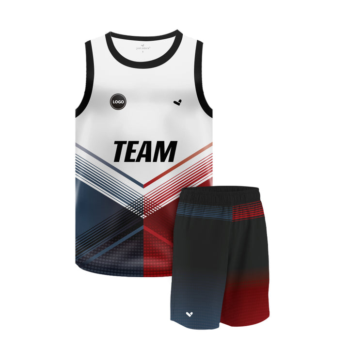 Red & Grey Sublimation Basketball Team Jersey and shorts, MOQ 6 Pcs - Just Adore