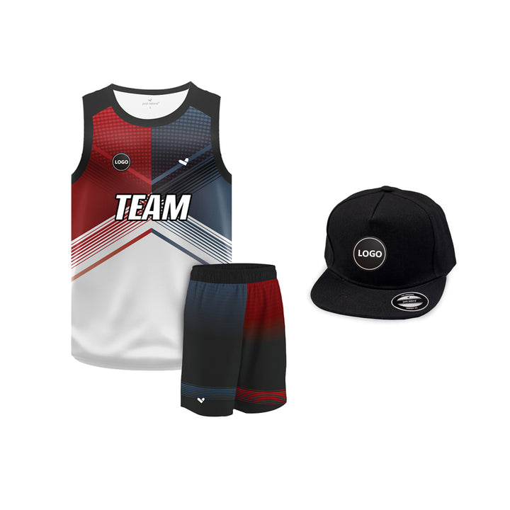 Red & Grey Sublimation Basketball Team Jersey and shorts, MOQ 6 Pcs - Just Adore