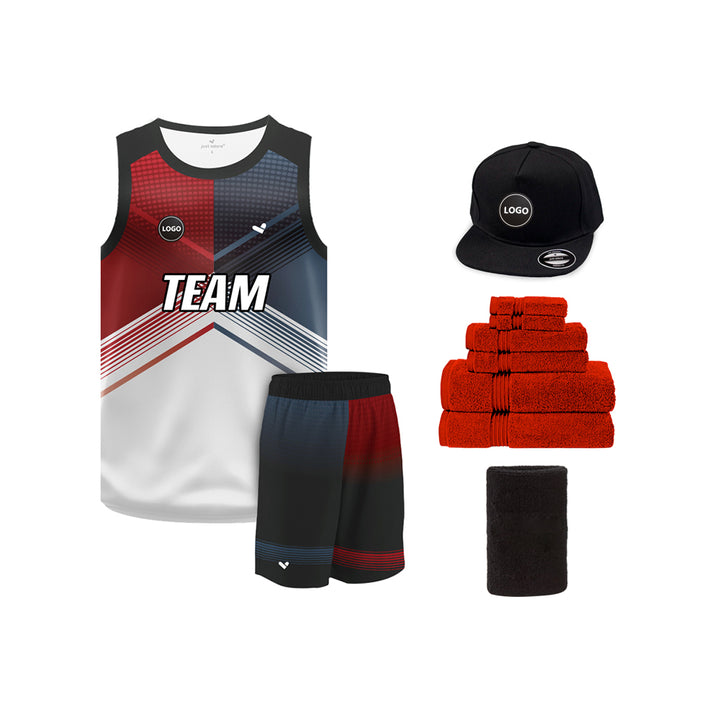 Red & Grey Sublimation Basketball Team Jersey and shorts, MOQ 6 Pcs - Just Adore