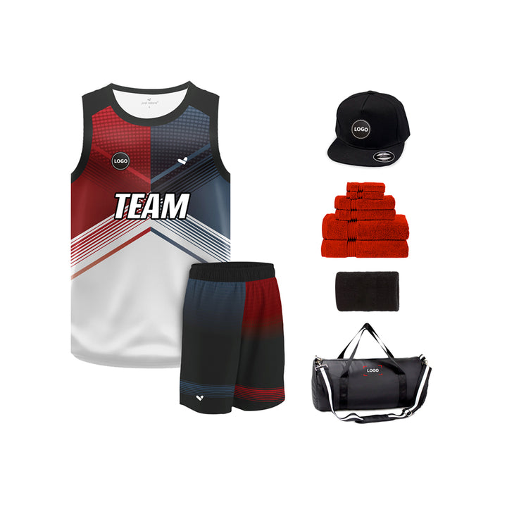 Red & Grey Sublimation Basketball Team Jersey and shorts, MOQ 6 Pcs - Just Adore