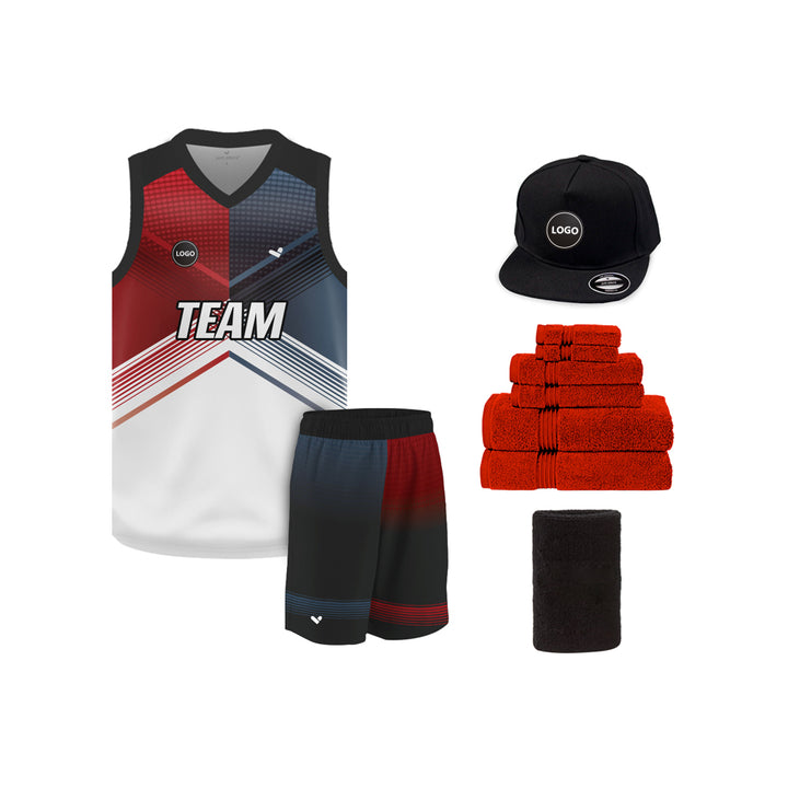 Red & Grey Sublimation Basketball Team Jersey and shorts, MOQ 6 Pcs - Just Adore