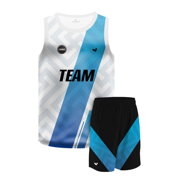 Blue & White Sublimation printed basketball uniform jersey and Shorts, MOQ 6 Pcs - Just Adore