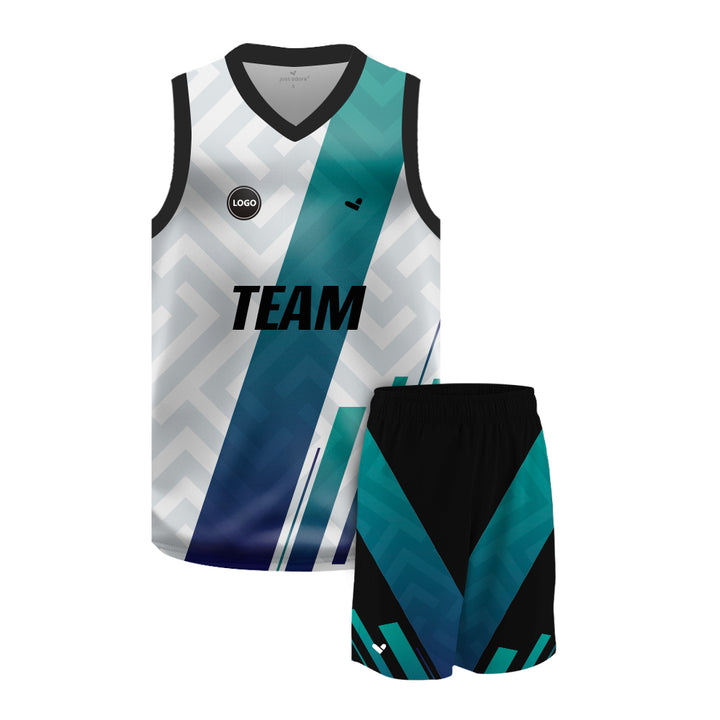 Blue & White Sublimation printed basketball uniform jersey and Shorts, MOQ 6 Pcs - Just Adore