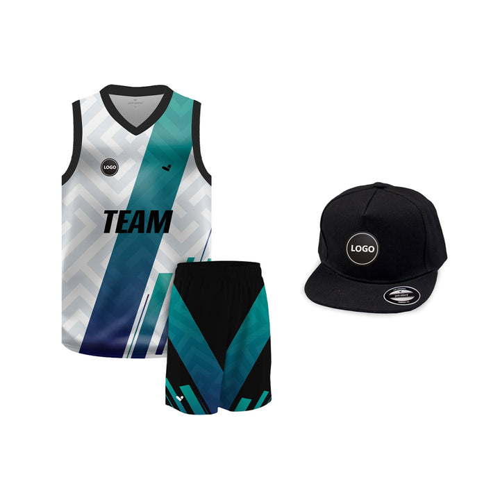 Blue & White Sublimation printed basketball uniform jersey and Shorts, MOQ 6 Pcs - Just Adore