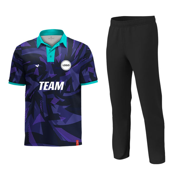 Purple Cricket Uniform with name and number, Printed jersey and Plain Pant - MOQ 11 Sets - Just Adore