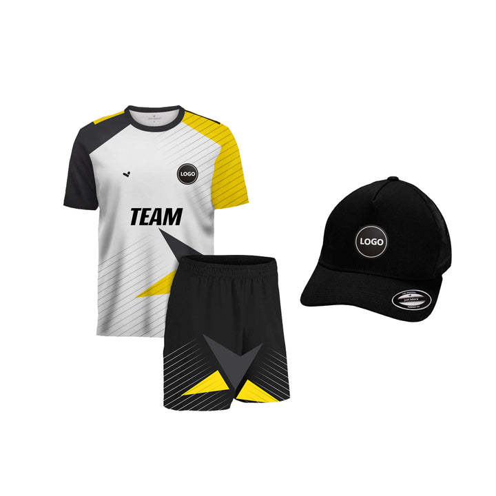 Black and Yellow Football Jersey and Shorts set, MOQ - 11 Sets - Just Adore