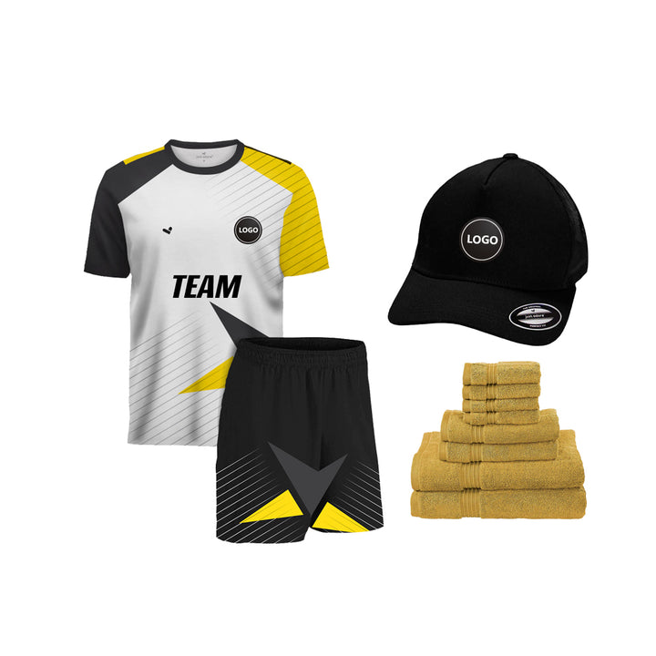 Black and Yellow Football Jersey and Shorts set, MOQ - 11 Sets - Just Adore