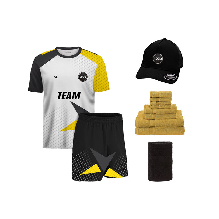 Black and Yellow Football Jersey and Shorts set, MOQ - 11 Sets - Just Adore