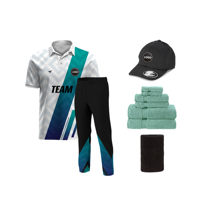 Blue and White Full Sublimation Cricket Team Uniform set, MOQ - 11 Sets - Just Adore