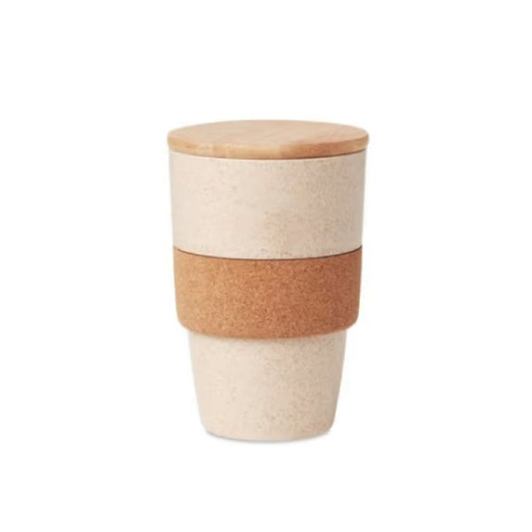 Cups with Bamboo Lid and Cork Grip, Wheat Straw, Blank
